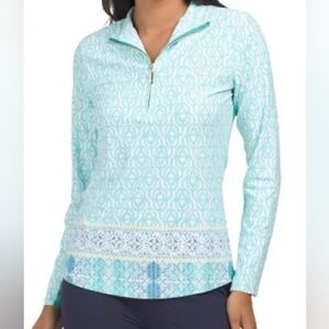 CABANA LIFE Coastal Cottage Seafoam/Performance Zip- Long Sleeve /Mock Top NWT